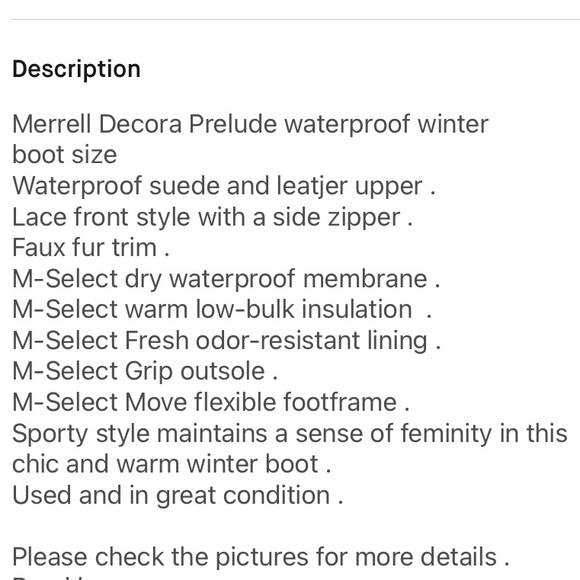 Merrell Decora Prelude waterproof winter boots EU 37/ US6.5 - Picture 9 of 9